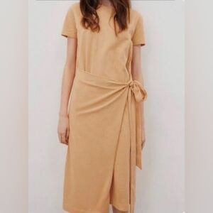 Zara Womens Tie Front Mock Wrap Dress Yellow Tshirt Dress Small